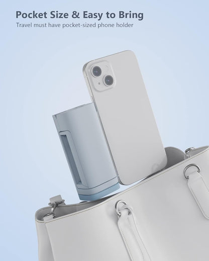 Airplane Travel Essentials Phone Holder, Universal Handsfree Phone Mount for Flying with 360 Degree Rotation, Travel Accessory, MiiKARE Travel Must Haves Phone Stand for Desk, Table -Blue