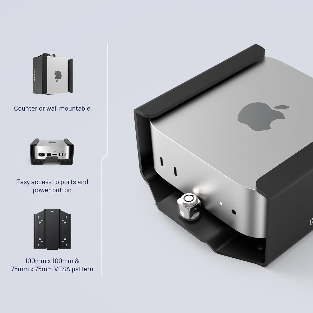 Mac mini M4 2024 Secure Mounting Bracket with Integrated Lock Head, Anti-Theft Steel Holder with Keyed Lock for Offices, Schools, and Public Spaces - Black