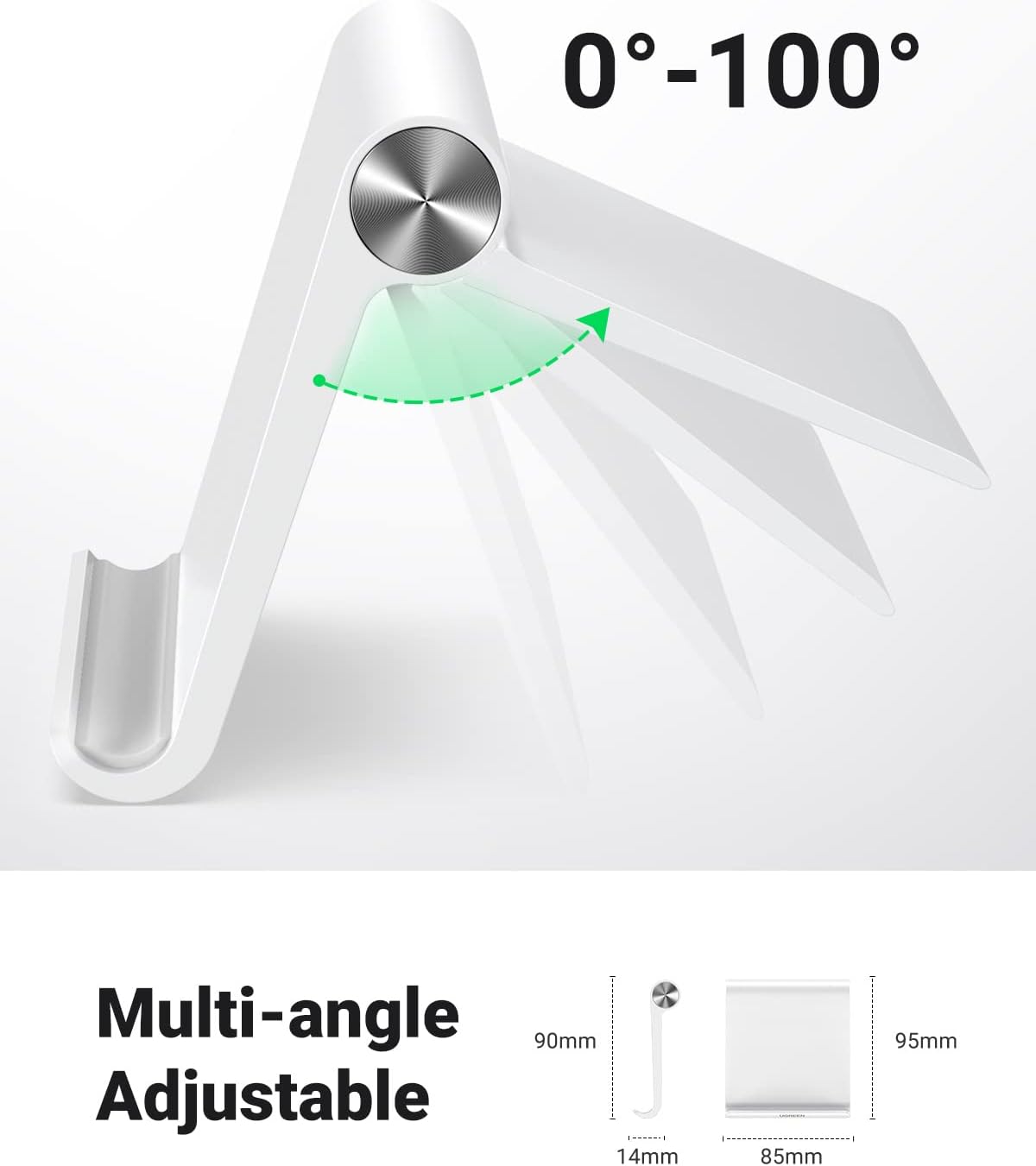 UGREEN Cell Phone Stand for Desk Phone Holder Foldable Portable Adjustable Compatible with iPhone 16 15 14 13 Pro Max, iPhone 12 11 Plus SE XS XR 8 7, Office Desk Travel Accessories, White