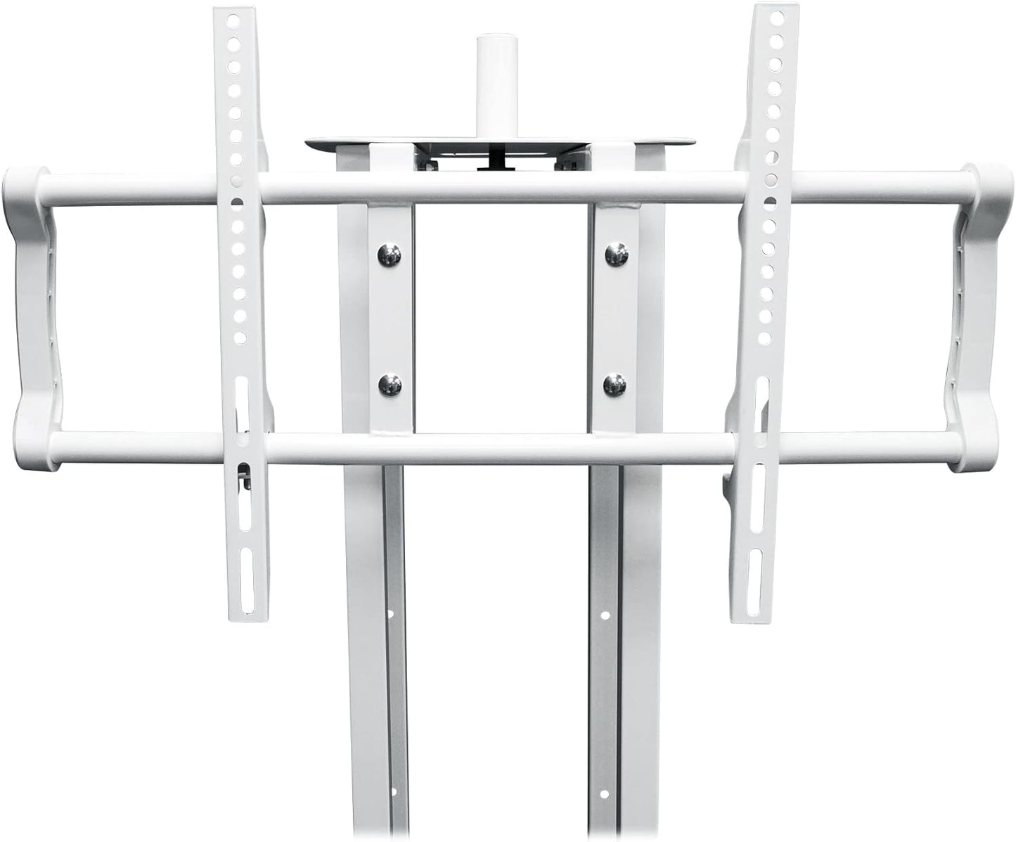 Rockville RTP33-TV Pro White Totem Stand 220 lbs DJ Speaker/Lighting/TV Mount, Detachable TV Mount, Adjustable 39-69 inch Height, Black/White Scrims, for DJs and Event Planners