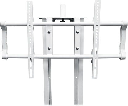 Rockville RTP33-TV Pro White Totem Stand 220 lbs DJ Speaker/Lighting/TV Mount, Detachable TV Mount, Adjustable 39-69 inch Height, Black/White Scrims, for DJs and Event Planners