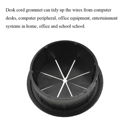 HAHIYO 2Pcs 2Inch/50mm Black ABS Plastic Eight-petaled Desk Grommet Wire Grommet Cable Management Cord Hole Cover Desk Wire Hole Insert Wire Organizer for Computer Office Home School Equipment Systems