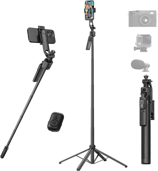 AI Face Tracking Tripod with Remote 360° Auto Rotation Selfie Stick Tripod for iPhone Extendable to 65" 1/4" Screw Phone Mount for iPhone Android TikTok Streaming Travel