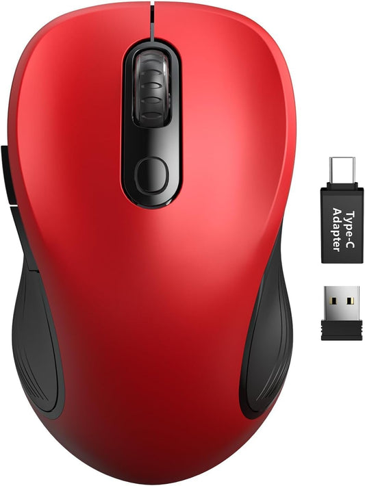 Trueque Wireless Mouse for Laptop, 2.4GHz Ergonomic Computer Mouse with Back & Forward Buttons, 3 Adjustable DPI Levels, 6 Buttons, Optical USB Cordless Mice for Windows Chromebook MacBook PC (Red)