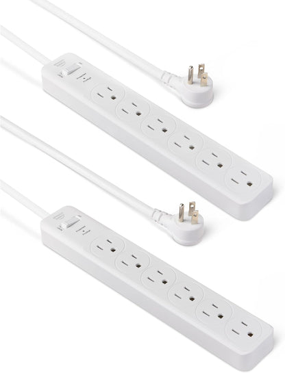 Amazon Basics Rectangle 6-Outlet, 600 Joule Surge Protector Power Strip, 2ft, Small, White, 2-Pack