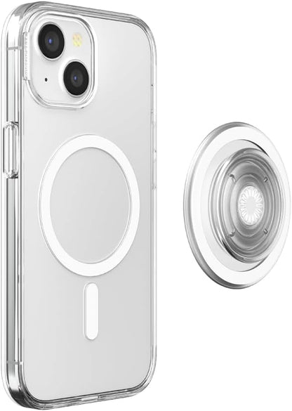 PopSockets iPhone 15 Case with Round Phone Grip Compatible with MagSafe, Phone Case for iPhone 15, Wireless Charging Compatible - Clear