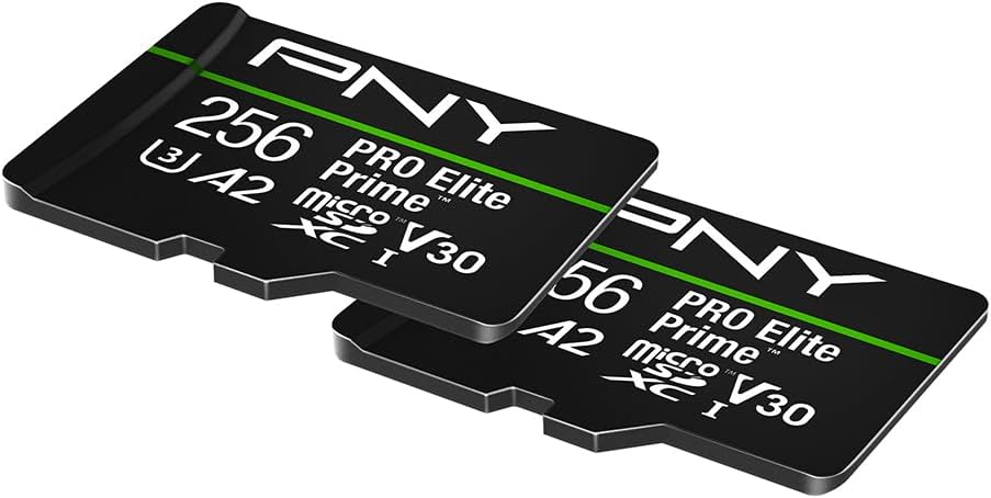 PNY 256GB PRO Elite Prime™ C10 U3 V30 A2 microSDXC Flash Memory Card – Ultra-Fast Speeds, Read 200MB/s, Write 150MB/s, 4K UHD, Full HD, UHS-I, for Smartphones, Drones, Action Cameras, 2-Pack