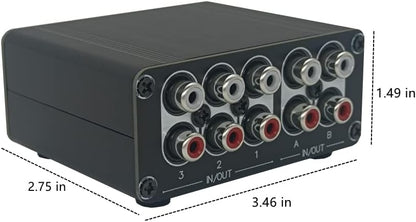 3 in 2 Out RCA Stereo Audio Switch Input Signal Source Switcher Selector Splitter Box -RC32