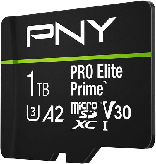 PNY 1TB PRO Elite Prime C10 U3 V30 A2 microSDXC Flash Memory Card – Ultra-Fast Speeds, Read 200MB/s, Write 150MB/s, 4K UHD, Full HD, UHS-I, for Smartphones, Drones, Action Cameras
