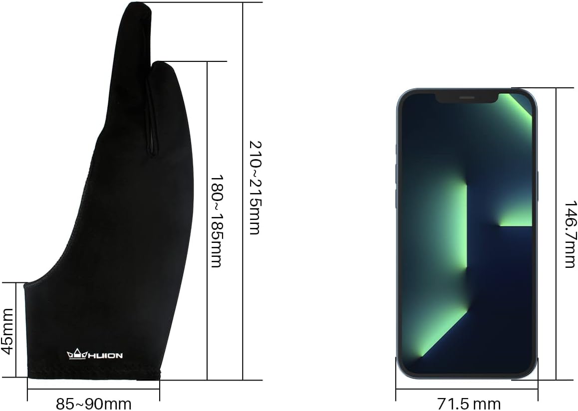 HUION Artist Drawing Glove for Drawing Tablet, Paper Sketching, Art Glove with Two Finger for Right Hand and Left Hand, Reduces Friction, Elastic Lycra, Large Size