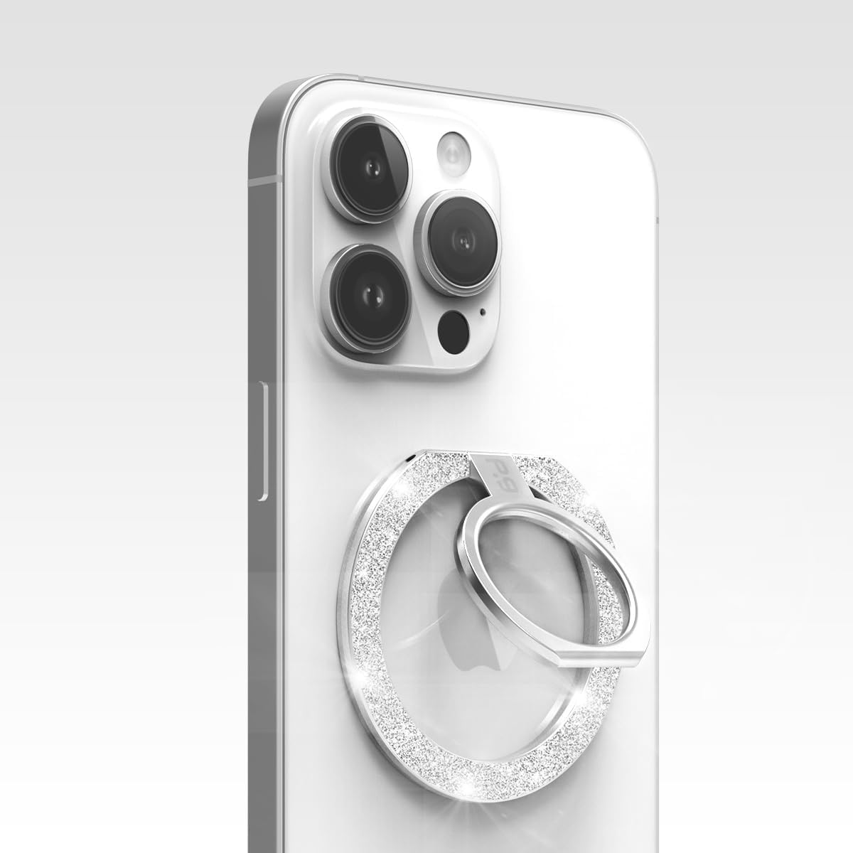 PureGear Magnetic Phone Grip Ring Stand, Magnetic Phone Ring Holder for MagSafe iPhone 16, 16 Pro, 16 Plus, 16 Pro Max, 15, 15 Plus, 14, 14 Pro, 14 Pro Max, 13, 12 Adjustable Kickstand(Silver Glitter)
