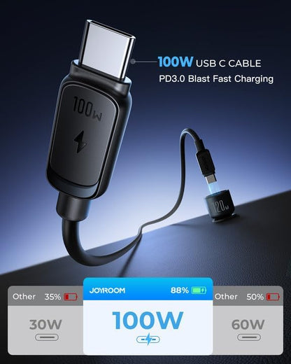 JOYROOM 120W Super Fast Car Charger USB C, 3-Port PD100W+PD35W Car Charger for iPhone 16 with USBC Cable, Type C Fast Charging Adapter for iPhone 16e/15 Pro Max, Samsung Galaxy S25 S24, iPad, Laptop