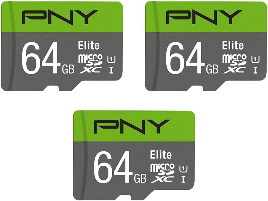 PNY 64GB Elite Class 10 U1 microSDXC Flash Memory Card - 100MB/s, Class 10, U1, Full HD, UHS-I, Micro SD (Pack of 3)