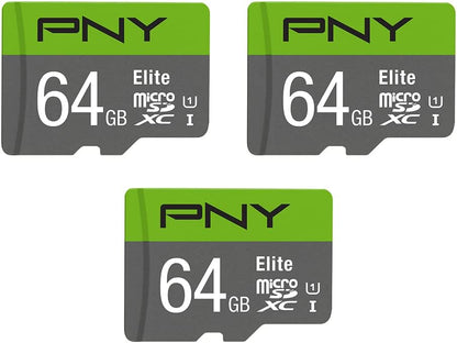 PNY 64GB Elite Class 10 U1 microSDXC Flash Memory Card - 100MB/s, Class 10, U1, Full HD, UHS-I, Micro SD (Pack of 3)
