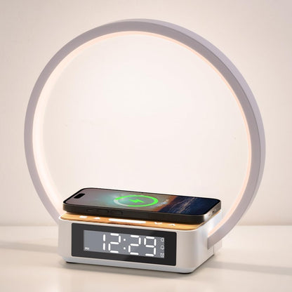 Wireless Charging Station with Alarm Clock,Bedside Lamp with Sunrise Wake-Up Light,Wireless Phone Charger,Touch Table Lamp with 3 Brightness Levels,Idea Gifts for Women,Men,Teens,Adults