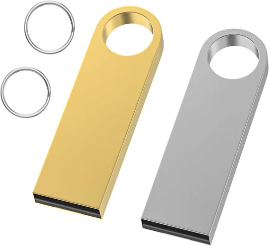 1GB USB Flash Drive 2 Pack with Keychains, Wooolken Sleek Metal USB 2.0 Thumb Drives Memory Stick for PC Laptop Computer