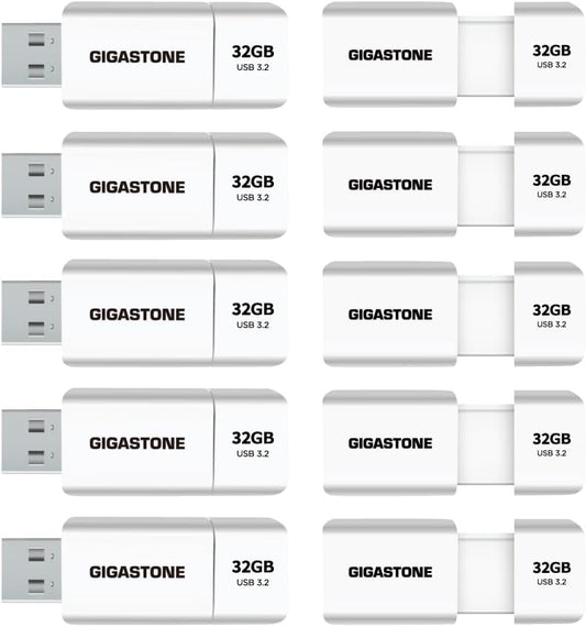 GIGASTONE 32GB Flash Drive (10 Pack) Z60 USB 3.2 Gen 1, 100MB/s Ultra Fast, Retractable Capless Slider Design, Data Storage, Backup for PC/Mac/TV/Car Audio, USB 2.0/3.0/3.1 Compatible