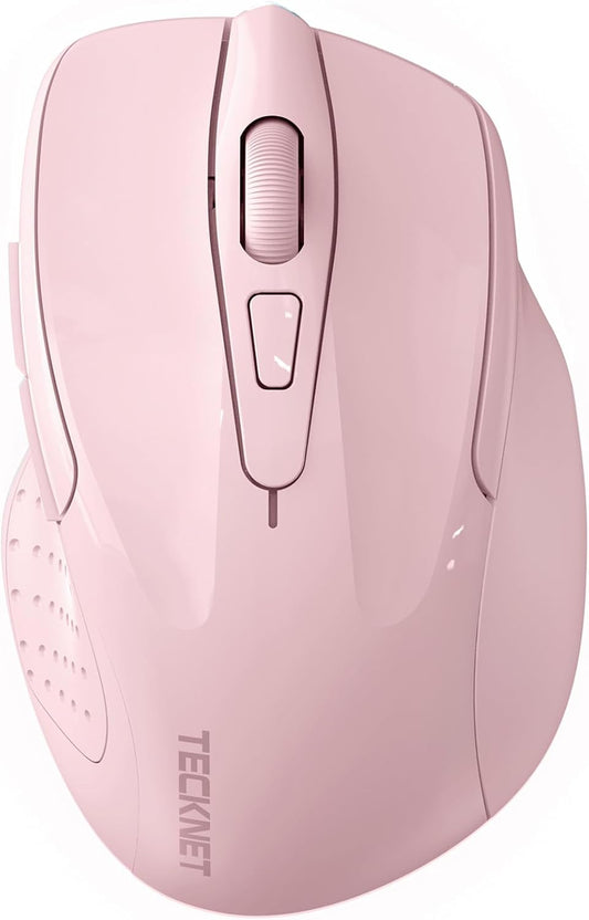TECKNET Wireless Mouse (2.4G & BT5.0/3.0) Silent 4800 DPI Computer USB A & Bluetooth Mouse 6 Buttons, Wide Compatibility - Pink