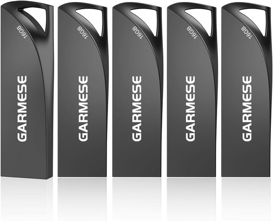 16GB USB Flash Drives 5 Pack Waterproof Metal USB Memory Stick Slim USB 2.0 Flash Drive, Portable Pen Drive Thumb Drive with Keychain Hole Jump Drive for Computer/Car/Smart TV (Black)