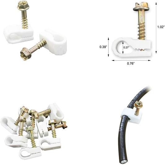 STEREN Coaxial Cable Clips - Cable Holder - Wire Clips - Siding Clips for Hanging - Cord Holder for Desk - Cable Clamps - Cord Clip - Wire Organizer Clips - Tv Mount Screws - White - 10 Pack