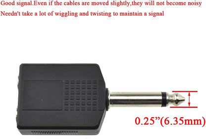 Hahiyo 6.35 M-2x6.35 F-TS Stereo Plug Interconnect Audio One Male 6.35mm(1/4 inch) and Two Females 6.35mm(1/4Inch) Adapter Splitter Good Signal Sound Snap Tight Not Wobble for Guitar Black 2pcs