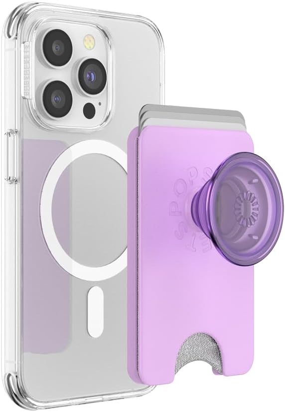 PopSockets Phone Wallet with Expanding Grip and Adapter Ring for MagSafe, Phone Card Holder, Wireless Charging Compatible, Wallet Compatible with MagSafe - Lavender