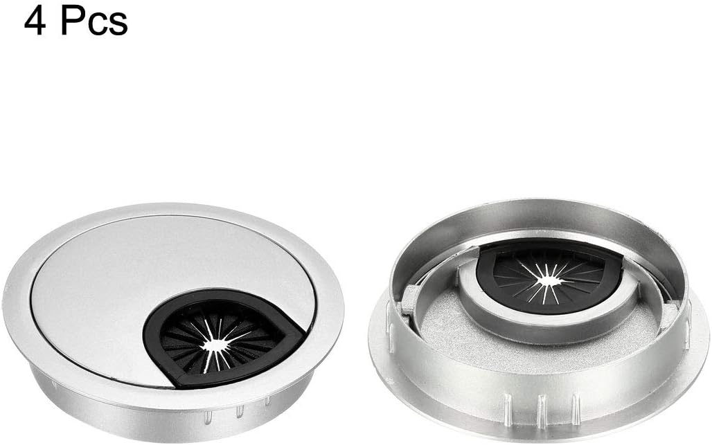 uxcell Cable Hole Cover, 2.4Inch/60mm Zinc Alloy Desk Wire Cord Cable Grommets Hole Cover for Office PC Desk Cable Cord Organizer, 4Pcs Silver Tone