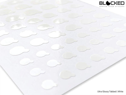 BLOCKED Stackable Webcam/Camera Vinyl Covers | 57 TabbedLow-Tack Restickable Webcam Sticker | Multiple Sizes | White 57-Pack Tabbed (Ultra Glossy)