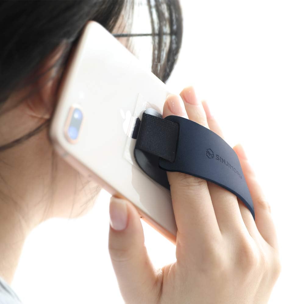 Sinjimoru Phone Grip with Silicone Band – Comfortable One-Hand Holder & Kickstand for Smartphones, Tablets, and eReaders for iPhone, Android, and Kindle Sinji Grip Silicone Black