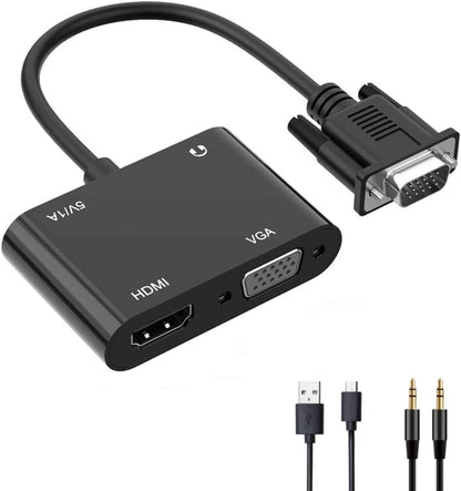 VGA to HDMI VGA Audio Video Cable Adapter Converter Splitter with 3.5mm Audio USB Power for 2 Monitors, Computer, Desktop, Laptop, PC, Projector, HDTV 1080P, Plug and Play