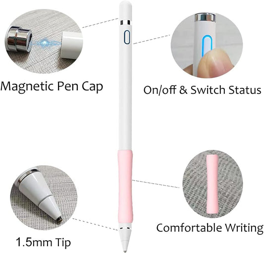 Stylus Pen for iPad, DOGAIN Stylus Pen for Touchscreen with Pink Grip, Digital Active Fine Point Pen for Drawing/Writing/Playing, iPad Pencil Compatible with iOS/Android and Other Tablets