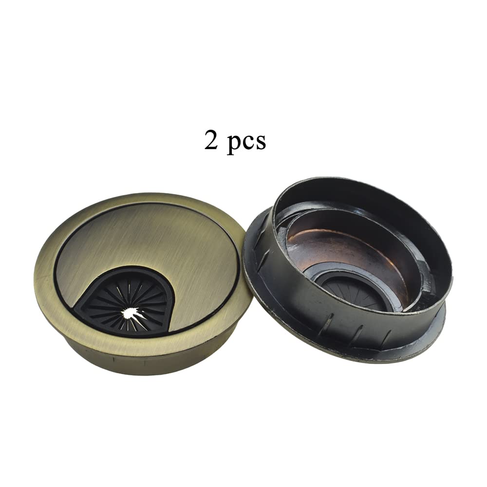 HAHIYO 2Pcs 2Inch/50mm Bronze Zinc Alloy Desk Grommet Wire Grommet Cable Management Cord Hole Cover Desk Wire Hole Insert Wire Organizer for Computer Office Home School Equipment Systems