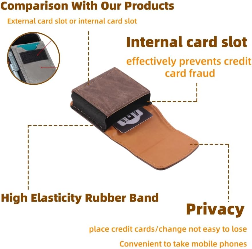Universal Phone Holster Phone Pouch Case Belt Clip Belt Loops Card Slot Faux Leather for Man for Samsung Galaxy Z Flip 5/4/3 Motorola Razr Plus Razr+ 2023 (Brown&Yellow, XS(3.7"x3.1"x1.1"))