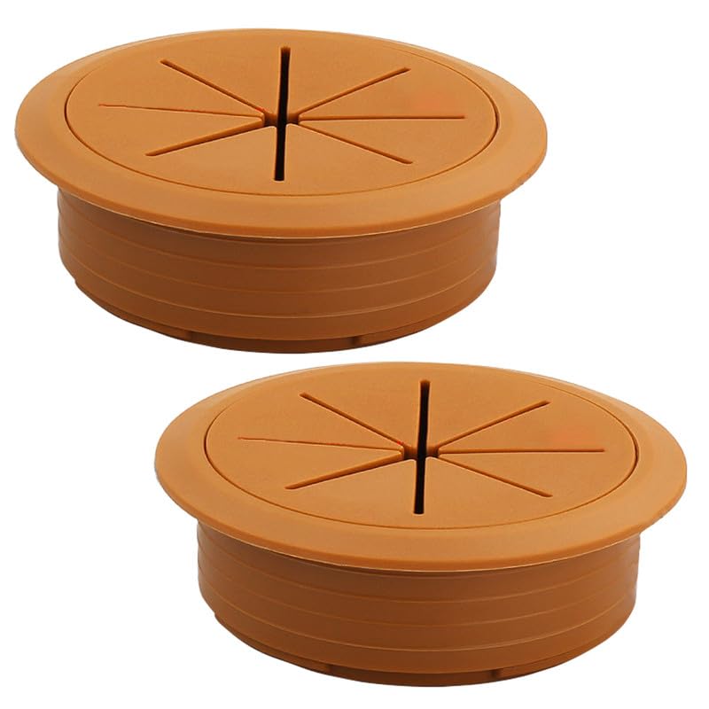 2 Pcs Desk Grommet 2-3/8" / 60 mm, Desk Hole Cover for Cables Brown, Cable Grommet ABS Plastic, Desk Hole Grommet for Home & Office Pc, Detachable Cable Cord Organizer
