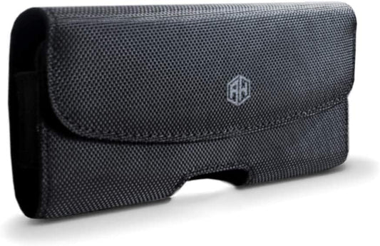 AH Men Phone Belt Holder Pouch Cell Phone case Nylon Phone Holster with Belt Loop Belt Clip for iPhone16 Plus 16 Pro Max 15 Plus, S24 S25 Ultra Clip Pouch fits Otterbox/Thick Case (X-Large)