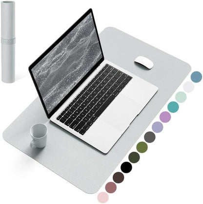 YSAGi Non-Slip Leather Desk Pad, Waterproof Laptop Computer Desk Keyboard Mat, Table Protector Blotter Mat, Large Mouse Pad for Office/Work/Home/Decor(Silver-Grey, 23.6" x 13.7")