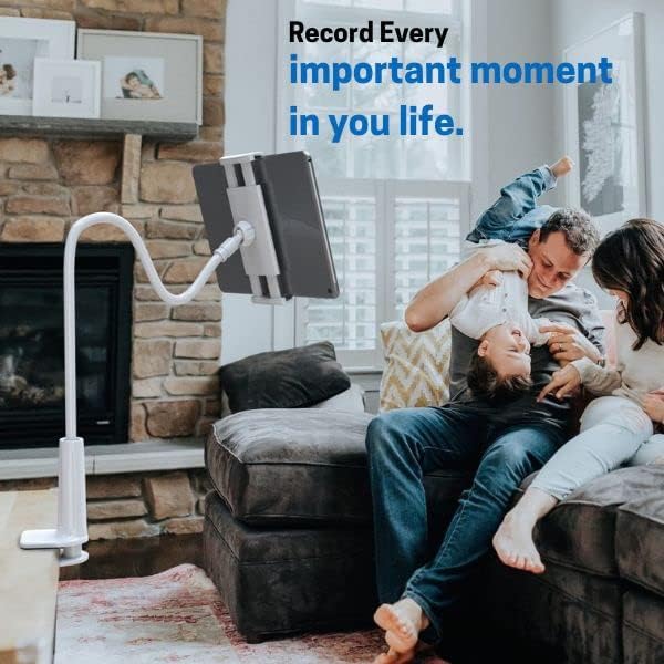 LEVO Clamping Gooseneck Phone and Tablet Mount Holder with Flexible Long Arm – Ideal for Desk, Office, Bedside, Headboard, Kitchen Counter, Boat, RV, and More - White