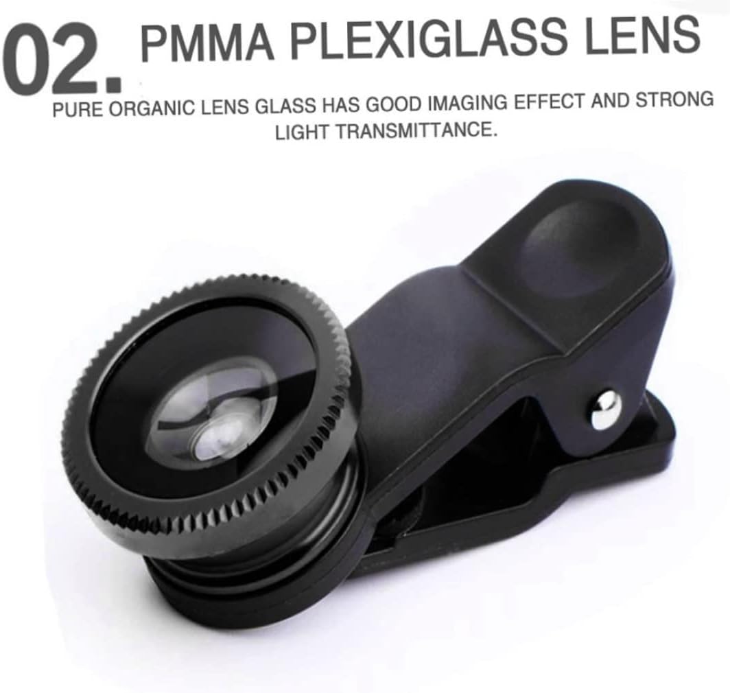 Phone Fisheye Lens 3in1 Wide Angle Fish Eye Macro Lenses Clip-on Universal Lens Black Lens Attachments