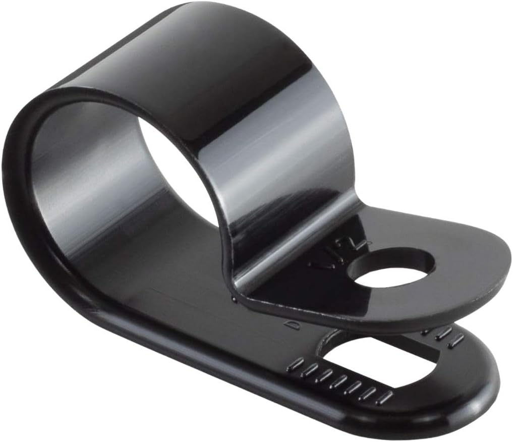 GTSE Black Nylon Plastic Cable Clamps, 1/2" Screw Mounts for Cable, Rope, Tube Management, 100 Pack