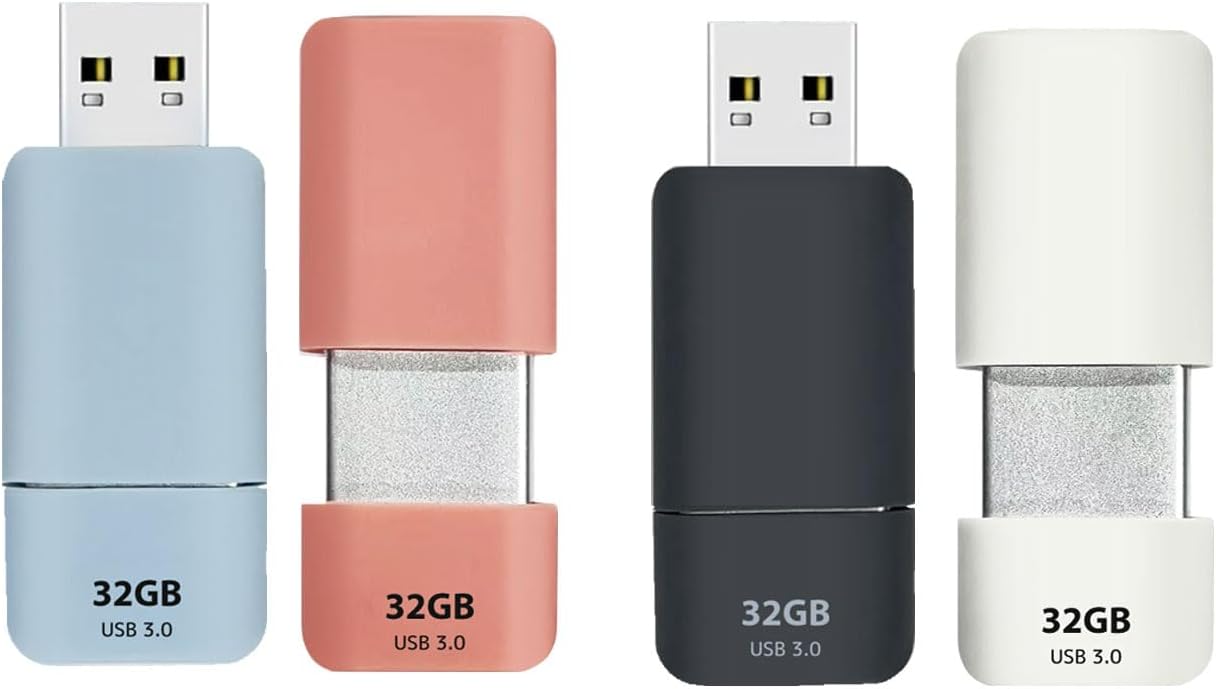 GIGASTONE 32GB Flash Drive (4 Pack) Z60NB USB 3.2 Gen 1, Ultra Fast, Retractable Capless Slider Design, Data Storage, Backup for PC/Mac/TV/Car Audio, USB 2.0/3.0/3.1 Compatible (Random Color)