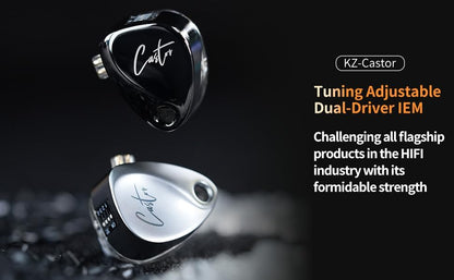 KZ Castor in Ear Monitor Headphones, HiFi Improved Bass Earphone Sound Tunable Noise Isolating IEMs, Dual-Dynamic Driver Wired Earbuds, 2PIN-C Detachable Cable for Singers Musicians