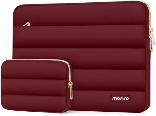 MOSISO 15-15.6 inch Laptop Case, 16 inch Puffy Laptop Sleeve Compatible with MacBook Pro 16, HP Dell ASUS Acer Toshiba Lenovo Notebook Computer, Polyester Horizontal Bag with Small Case, Red