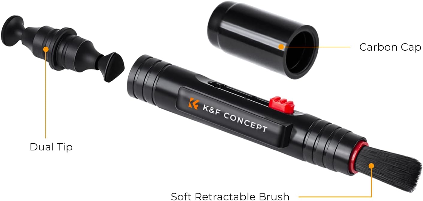 K&F CONCEPT Professional Lens Cleaning Pen with Soft Brush, Carbon Head Lens Cleaning Pen Compatible with Canon, Nikon, Pentax, Sony Digital Camera Cleaning,AR VR Glasses Cleaning