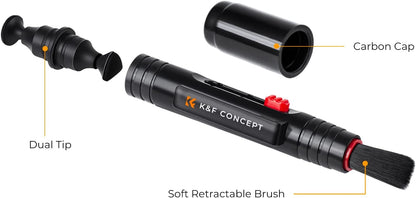 K&F CONCEPT Professional Lens Cleaning Pen with Soft Brush, Carbon Head Lens Cleaning Pen Compatible with Canon, Nikon, Pentax, Sony Digital Camera Cleaning,AR VR Glasses Cleaning