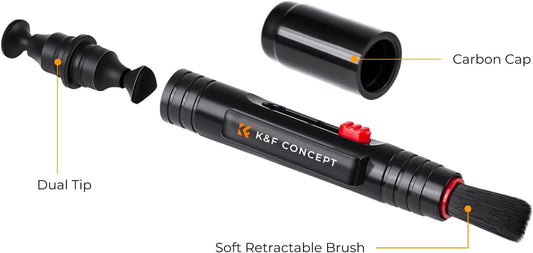 K&F CONCEPT Professional Lens Cleaning Pen with Soft Brush, Carbon Head Lens Cleaning Pen Compatible with Canon, Nikon, Pentax, Sony Digital Camera Cleaning,AR VR Glasses Cleaning