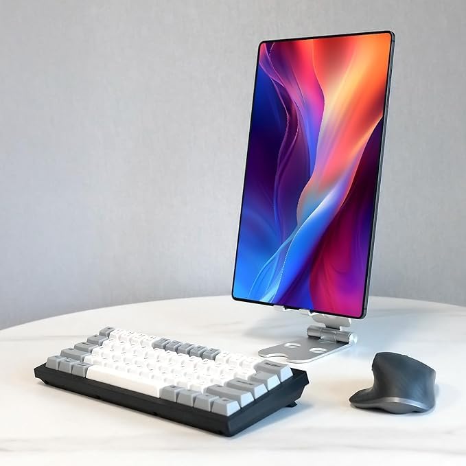 Kado Tablet Stand with Cord Holder Aluminum Alloy, Fully Adjustable Foldable Desktop Phone Stand Holder Compatible with iPad mini/Air/Pro 11/12.9, Galaxy Tablet, Kindle and Display Devices 4"-16''