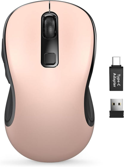 Trueque Wireless Mouse for Laptop, 2.4GHz Ergonomic Computer Mouse with Back & Forward Buttons, 3 Adjustable DPI Levels, 6 Buttons, Optical USB Cordless Mice for Windows Chromebook MacBook PC (Pink)