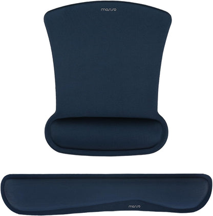 MOSISO Wrist Rest Support for Mouse Pad & Keyboard Set, Ergonomic Mousepad Non-Slip Base Home/Office Pain Relief & Easy Typing Cushion with Neoprene Cloth & Raised Memory Foam, Haze Blue