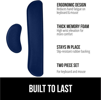 GORILLA GRIP Silky Gel Memory Foam Wrist Rest for Computer Keyboard, Mouse, Ergonomic Design for Typing Pain Relief, Desk Pads Support Hand and Arm, Mousepad Rests, Stain Resistant, 2 Piece Pad, Navy