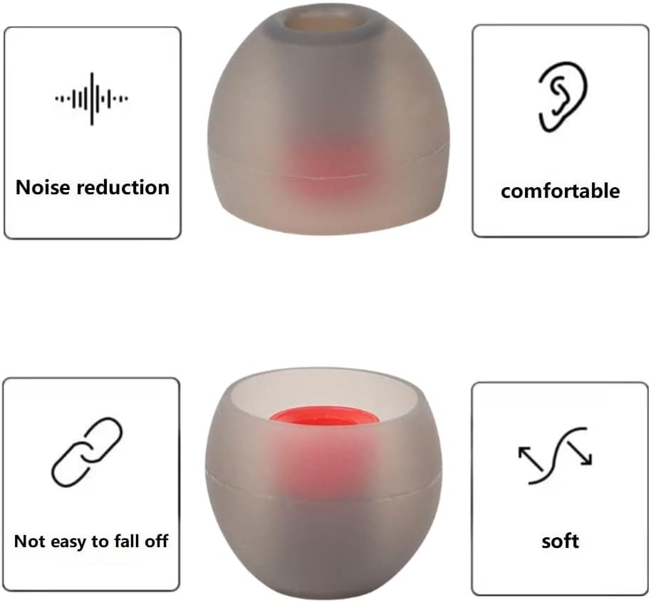Earbud Tips Soft and Comfortable Silicone Ear Bud Replacement Pieces Fit Most in-Ear Headphones，Inner Hole 3.8mm -5.5mm，18 Pairs Black and Red S/M/L Replacement Earbud Tips